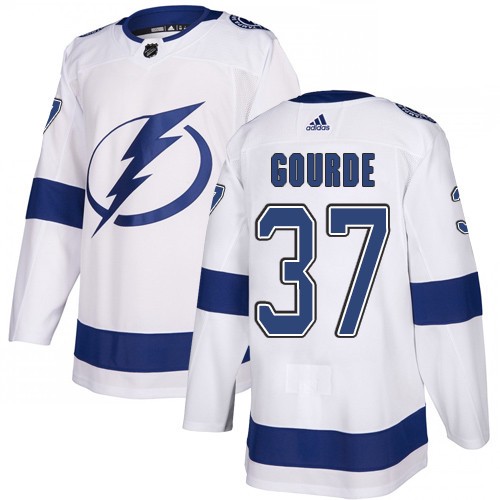 Adidas Tampa Bay Lightning Men #37 Yanni Gourde White Road Authentic Stitched NHL Jersey->tampa bay lightning->NHL Jersey